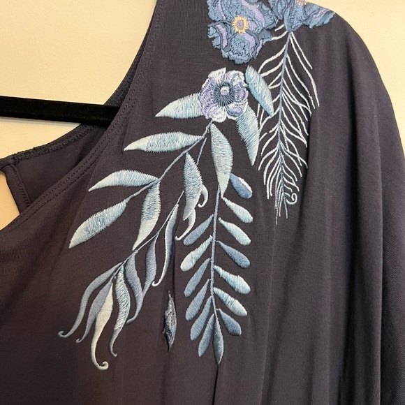 Soft Surrounding Navy Blue Garbo Jumpsuit Embroidered Jersey Knit Size MP - Picture 4 of 6